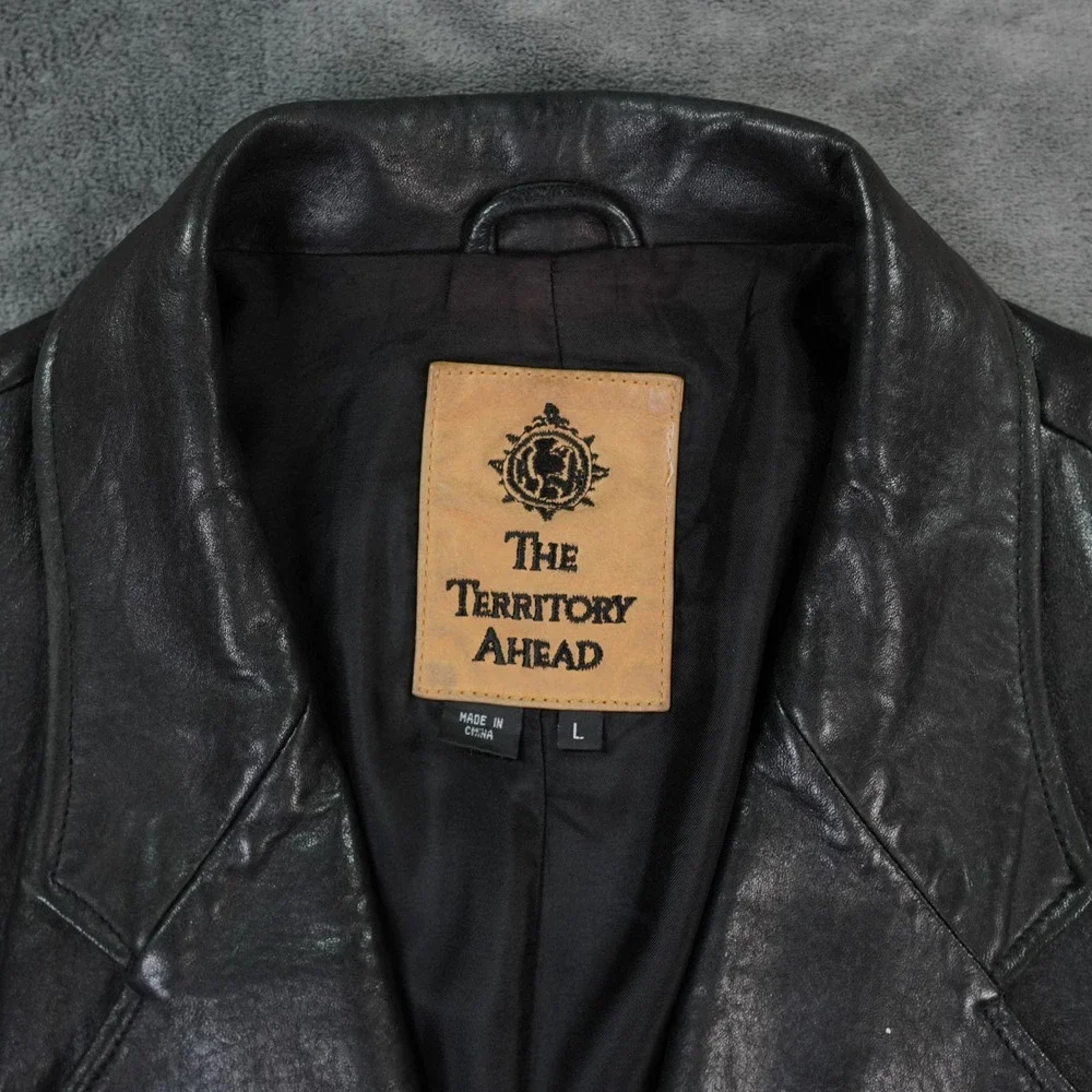 VTG The Territory Ahead Leather‎ Blazer Mens Large Black Jacket Classic READ MOB